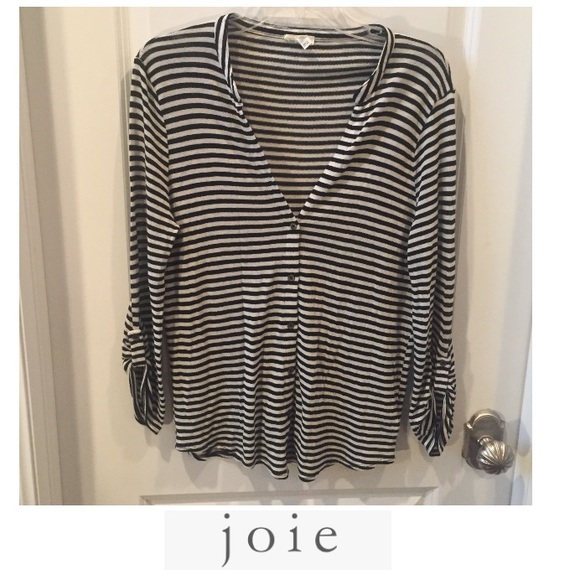 Soft Joie Sweaters - Joie Soft Black & White Striped Button Down